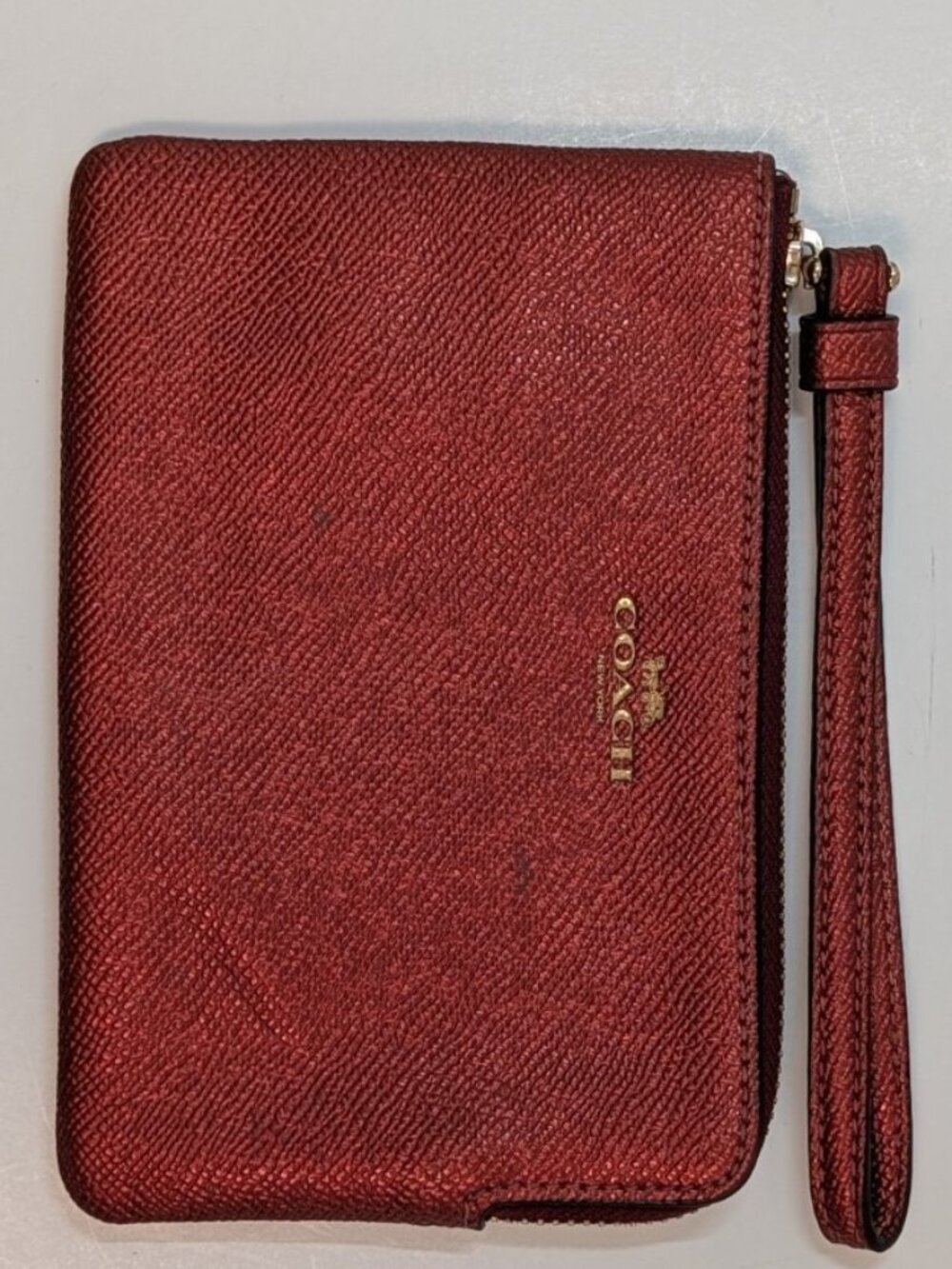 Coach Red Wristlet Wallet Zip Around Signature Style Small Purse